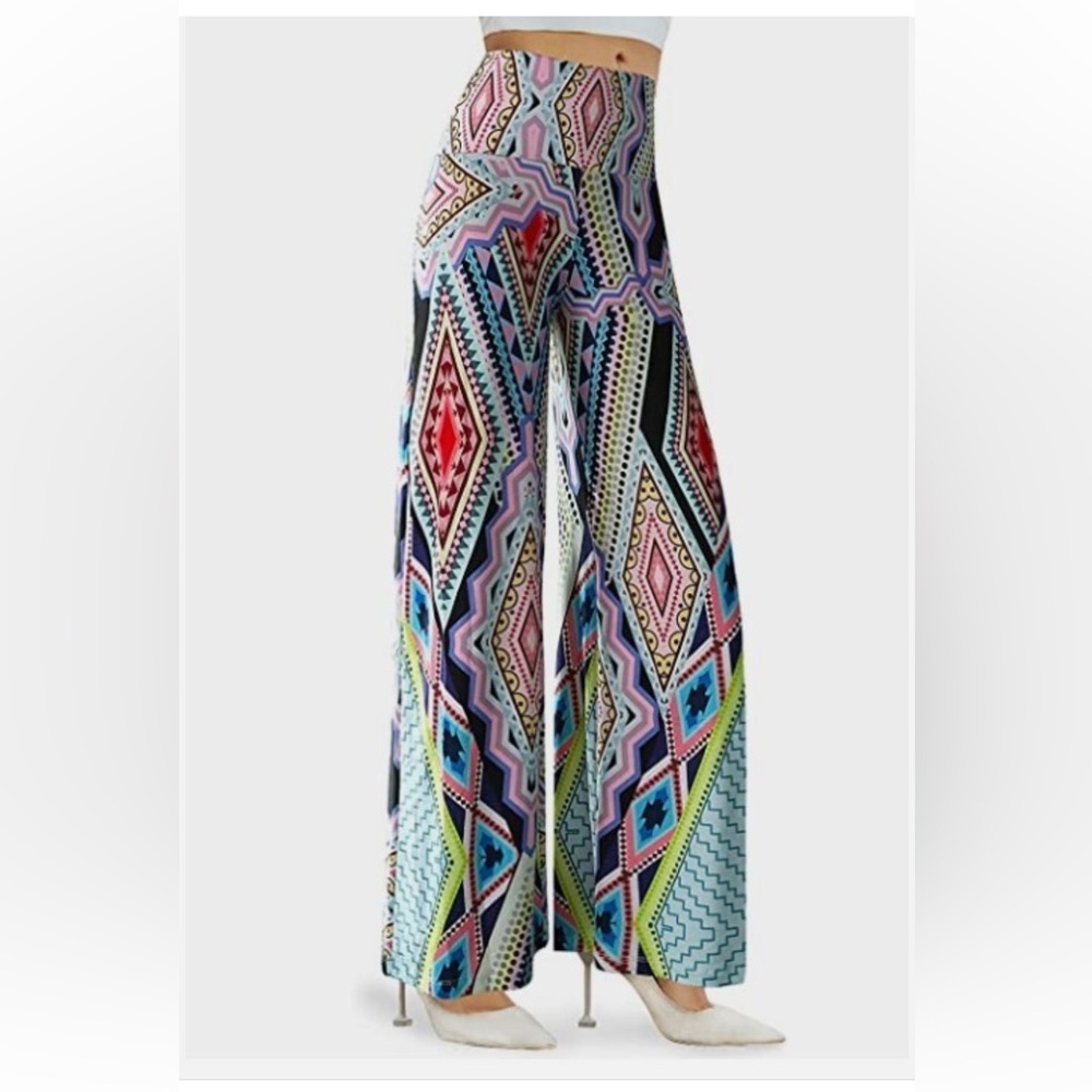 Wide Leg Geo Print Palazzo Pants - Multicolor